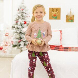 Girls Christmas Tree Unicorn Pajama Set – Ruffle Hem Top & Printed Leggings